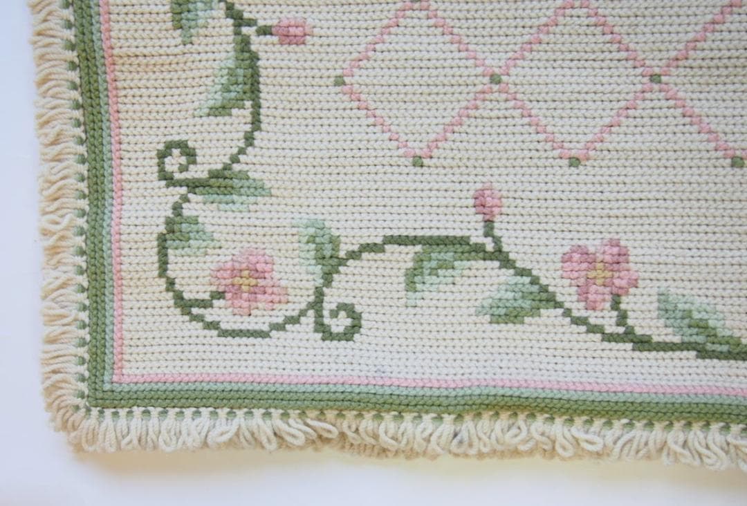 希少★アライオロス絨毯ポルトガル伝統工芸品認証Arraiolos花白ピンクウール