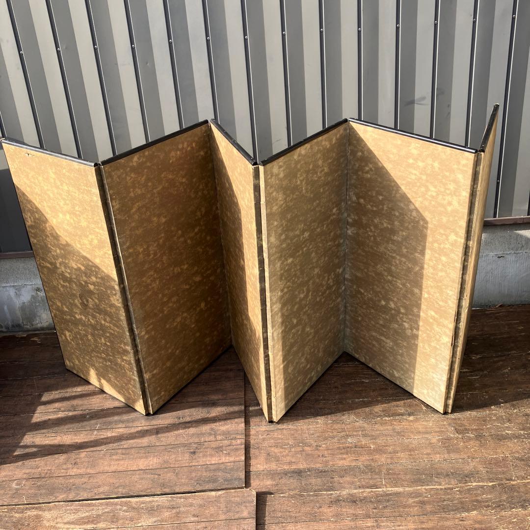 D-4 アンティーク 六曲屏風 貼交屏風 浮世絵 和歌 扇面 希少 六曲一隻