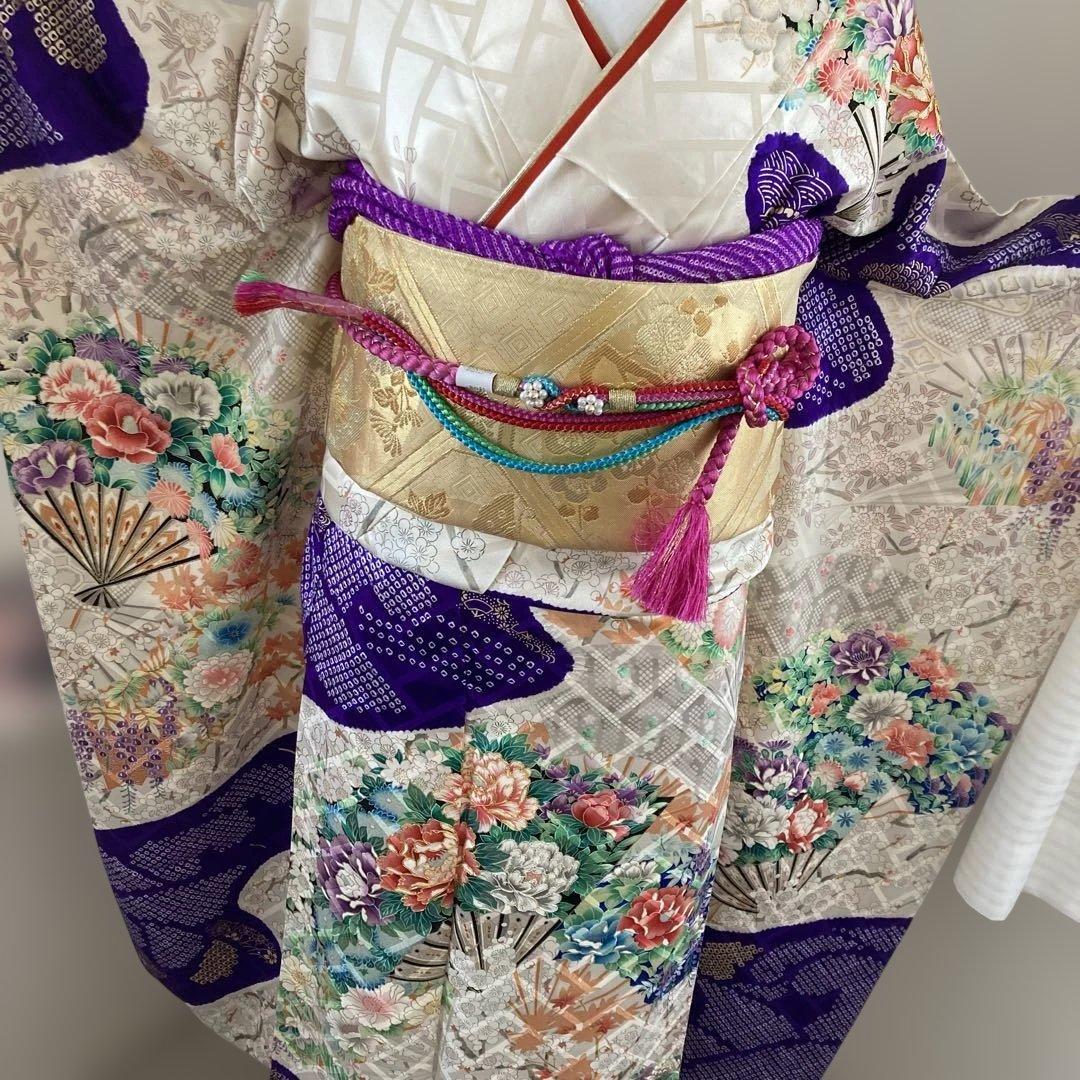 豪華振袖フルセットお探しの方に　白地　ホワイト　花柄　金彩　成人式