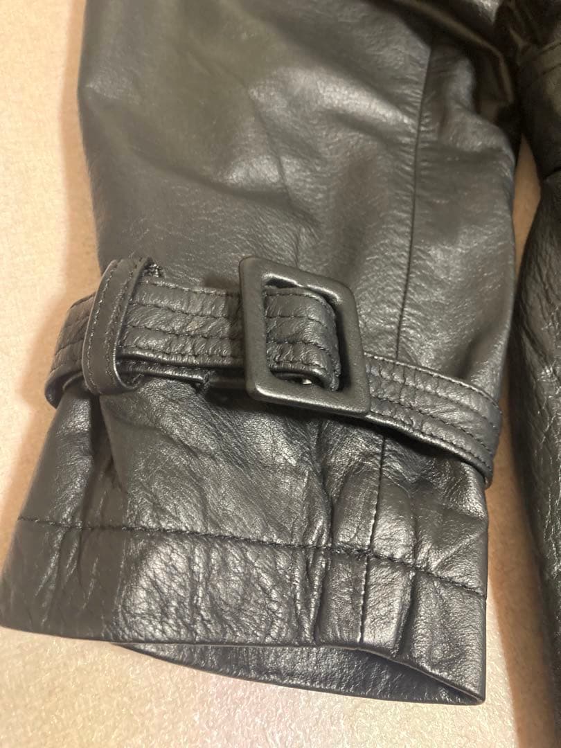 美品 y2k archive カウレザー トレンチコート 牛革 ベルト 光沢 黒