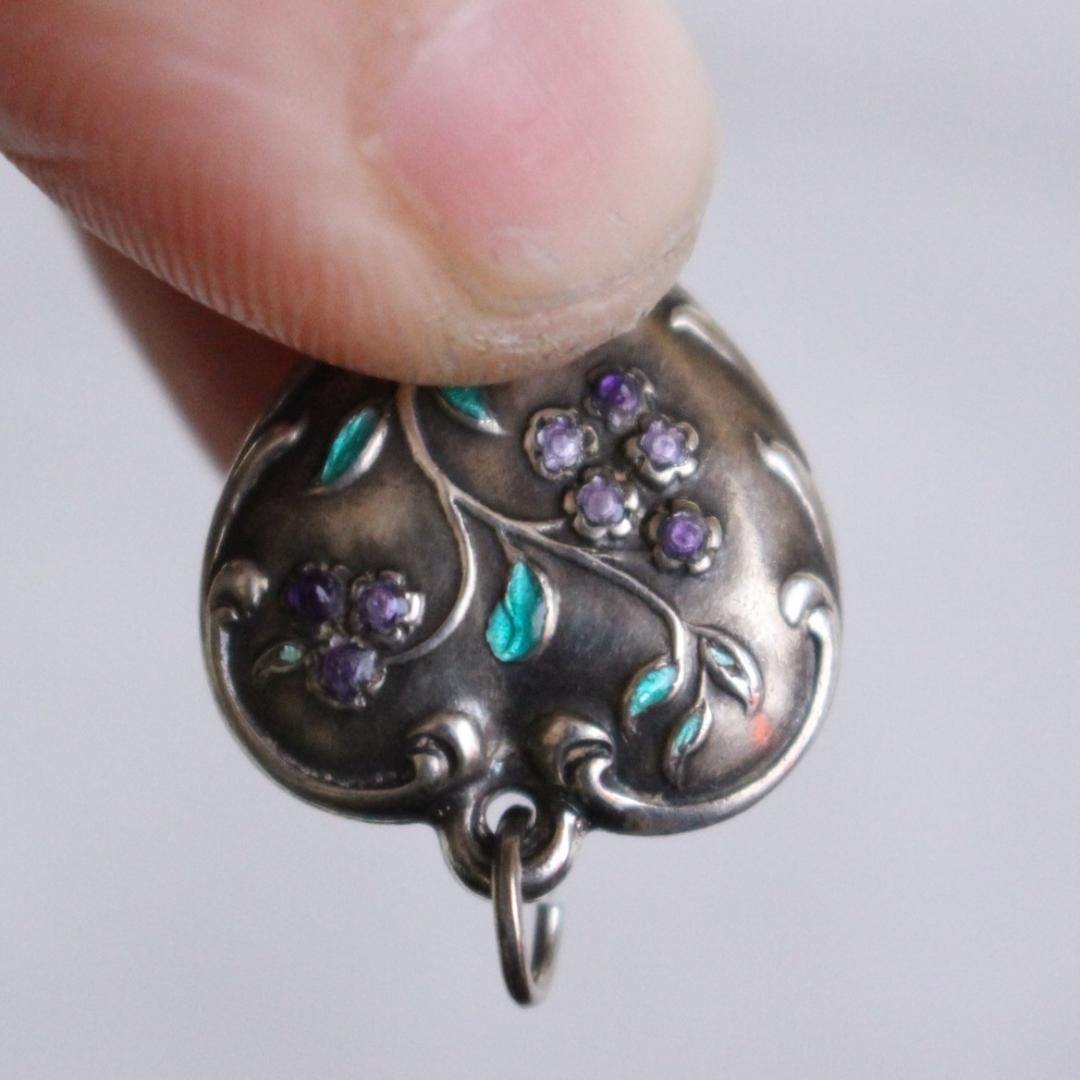 40s　スウィートハートジュエリー　WW2　シルバー　チャーム　勿忘草　エナメル