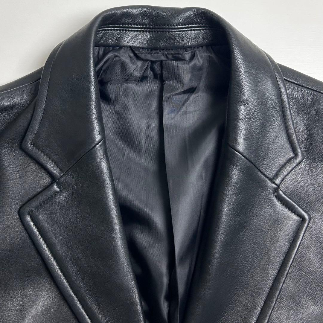定価3.7万【美品】ルーズフィット3Bレザーテーラードジャケット/羊革/ブラック