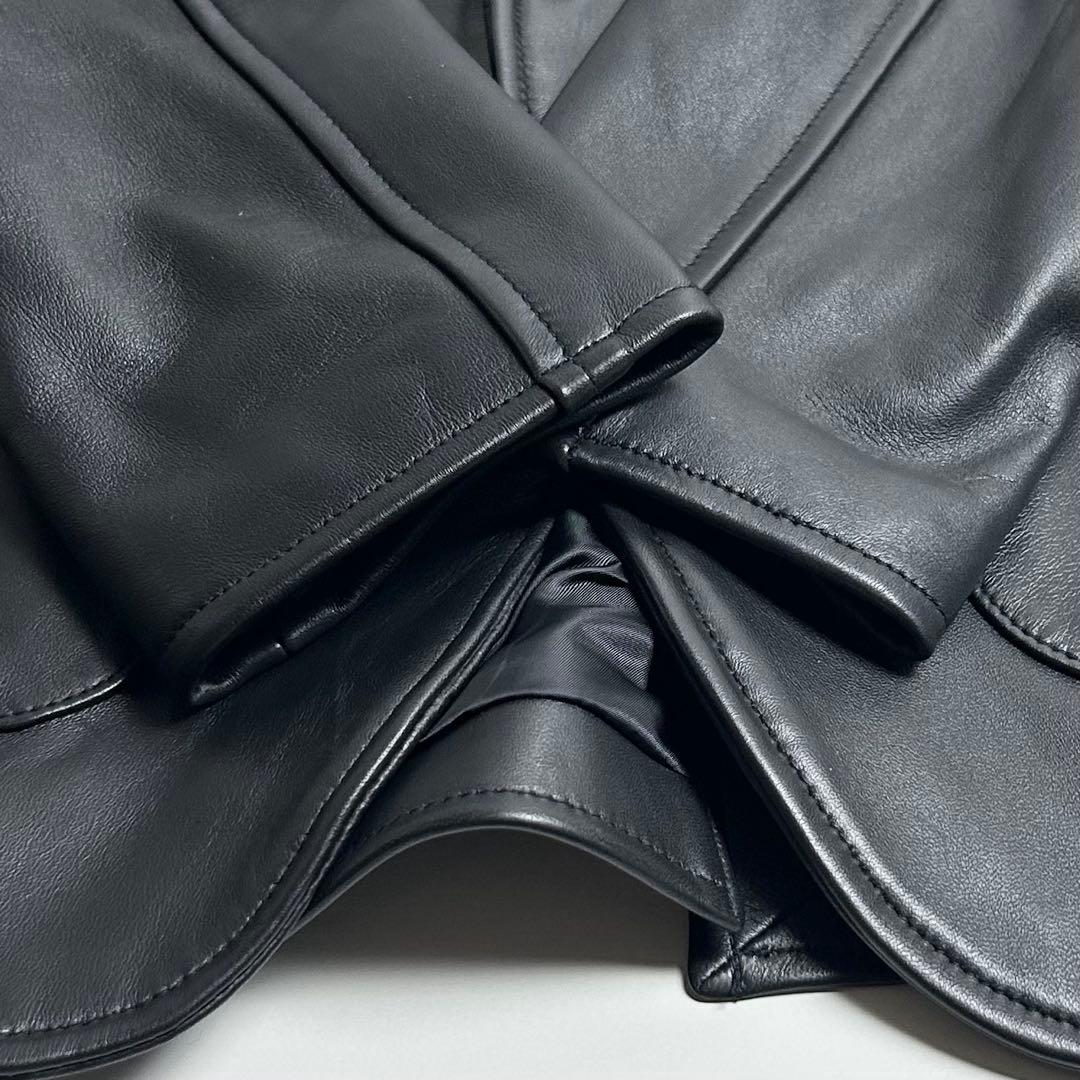 定価3.7万【美品】ルーズフィット3Bレザーテーラードジャケット/羊革/ブラック