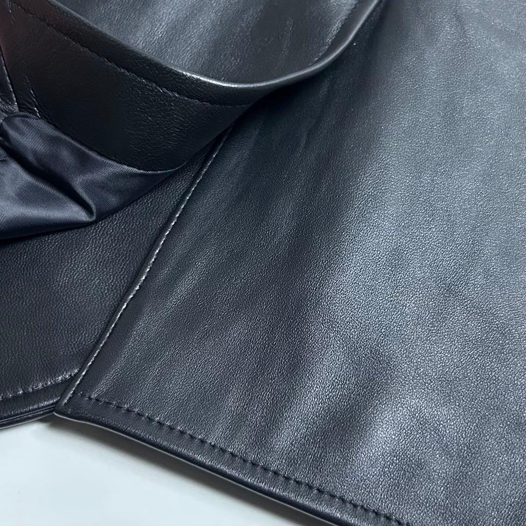 定価3.7万【美品】ルーズフィット3Bレザーテーラードジャケット/羊革/ブラック