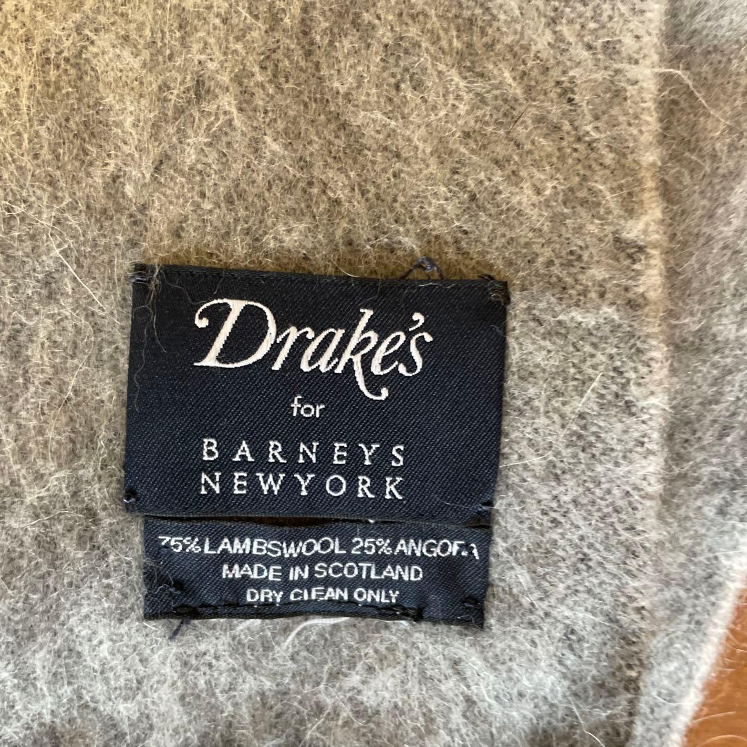②ドレイクス DRAKE'S グレー基調　ラムウール　マフラー　未使用　新品