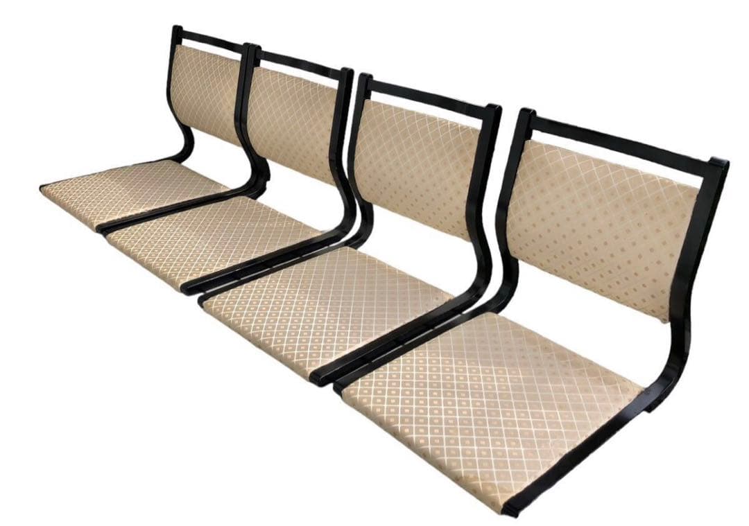 昭和レトロ　黒漆　木製の座椅子4脚/モダン　和室　宴会　椅子　スツール