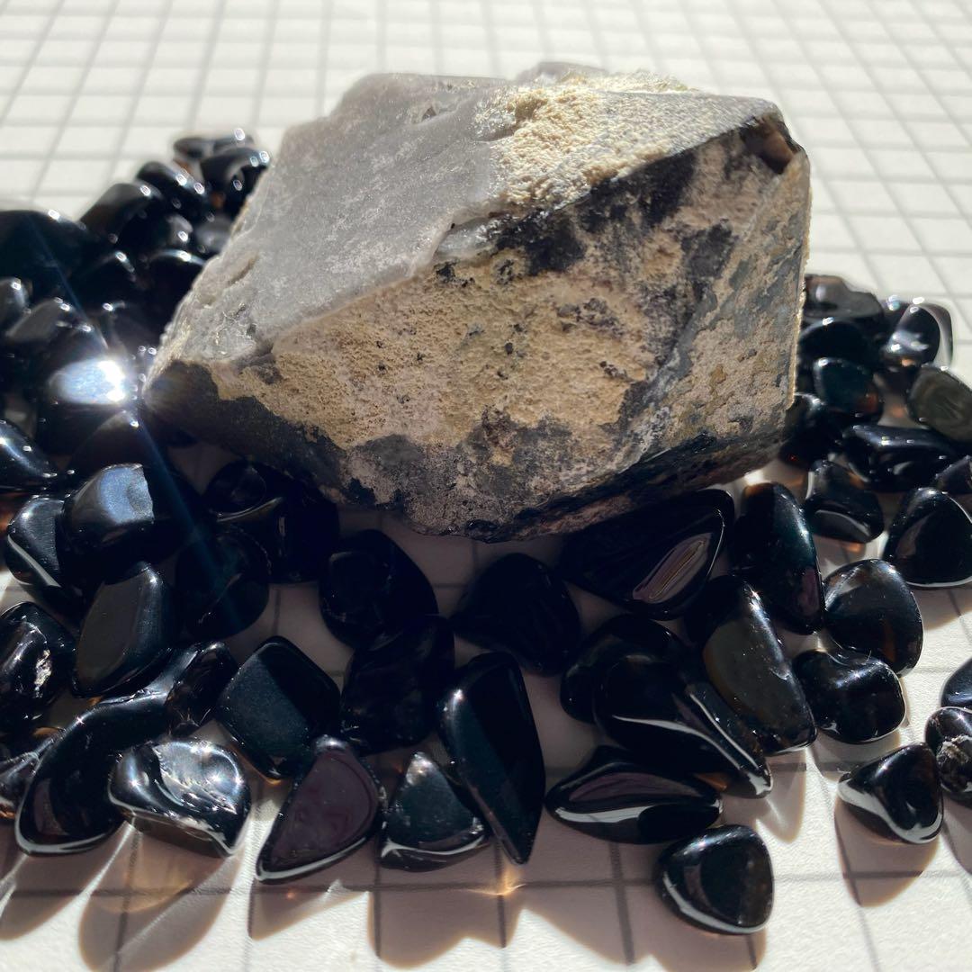 セット★ モリオン 単結晶 モリオン細石　天然石　黒水晶　チベット産