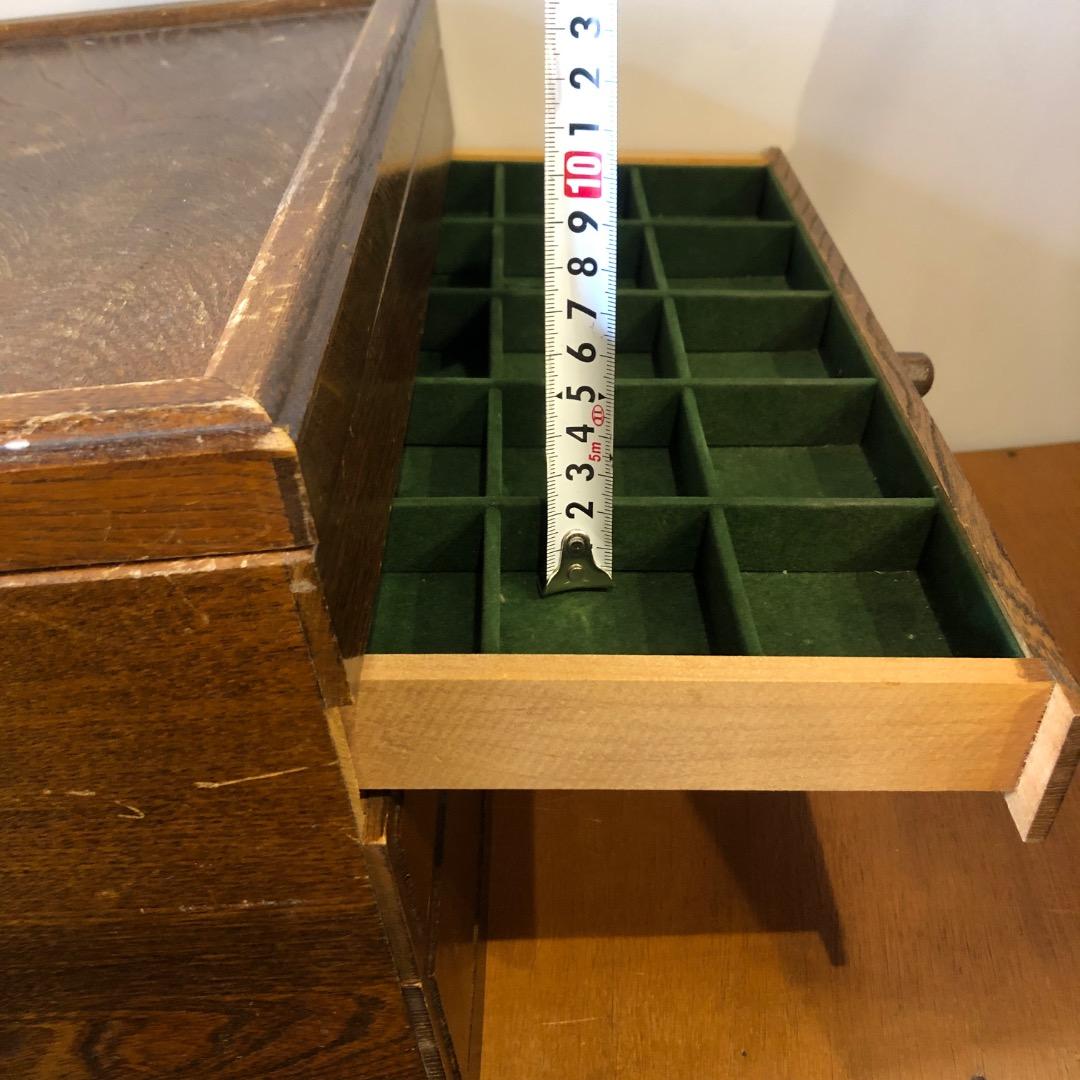 昭和レトロ　木製ジュエリーボックス　3段　鏡付きアクセサリー入れ　小物入れ　木