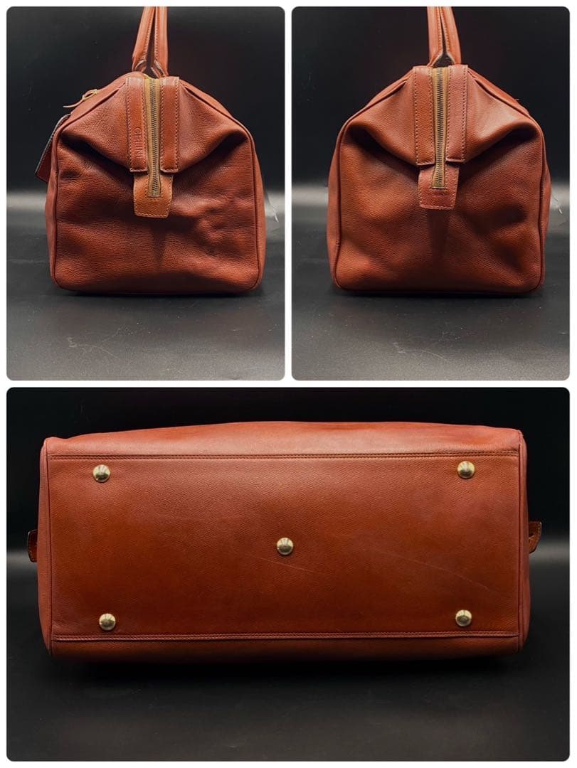 【美品】セリーヌ ボストンバッグ 南京錠 ブラウン レザー 大容量