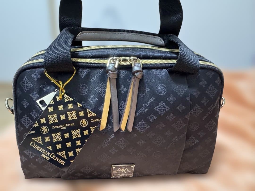 クリスチャン オリビエ撥水ジャガード 2ウェイボストン バッグ＆ベアーチャーム