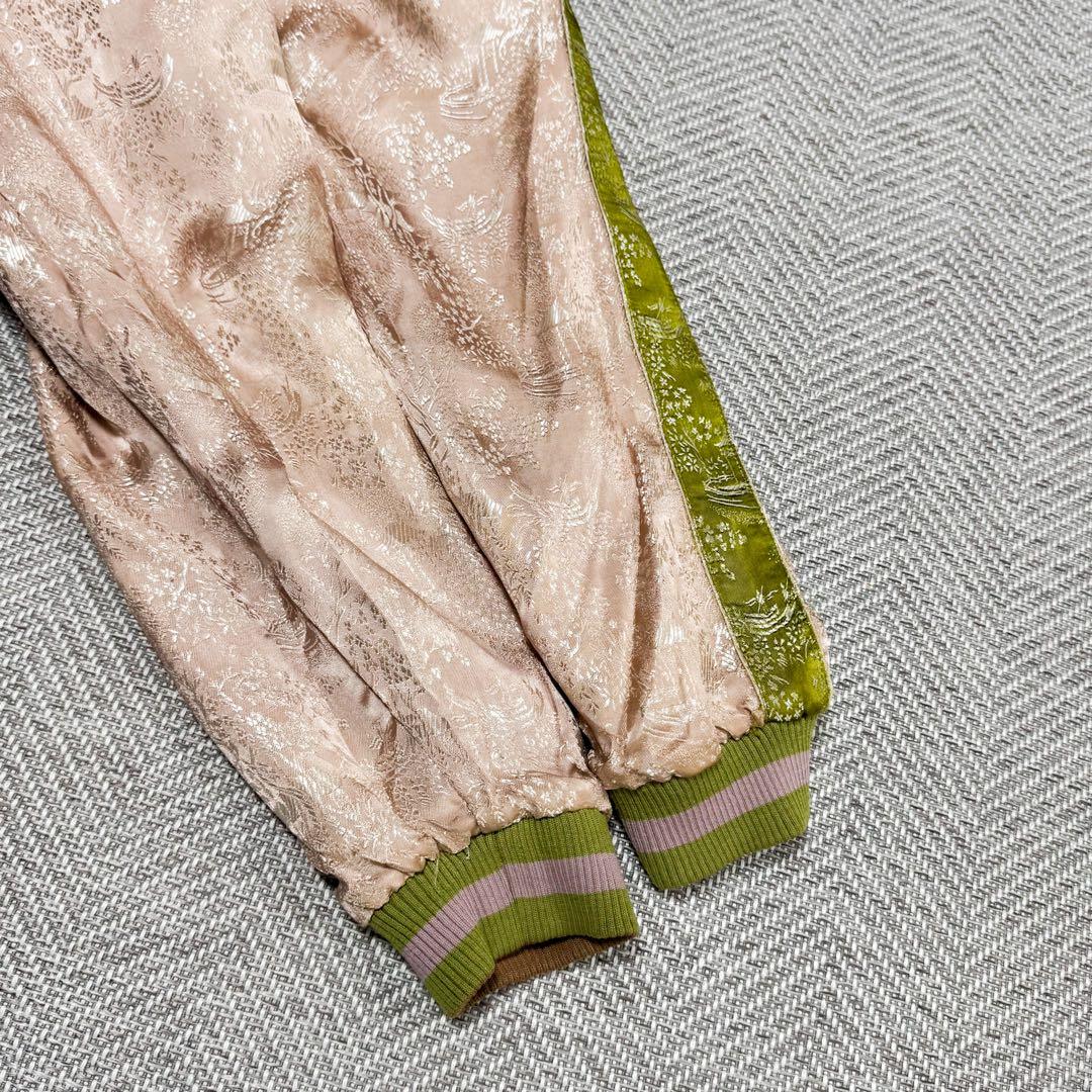 美品 花旅楽団 リバーシブル スカジャン 雀 笹 鳥 日の丸 刺繍 XL 希少