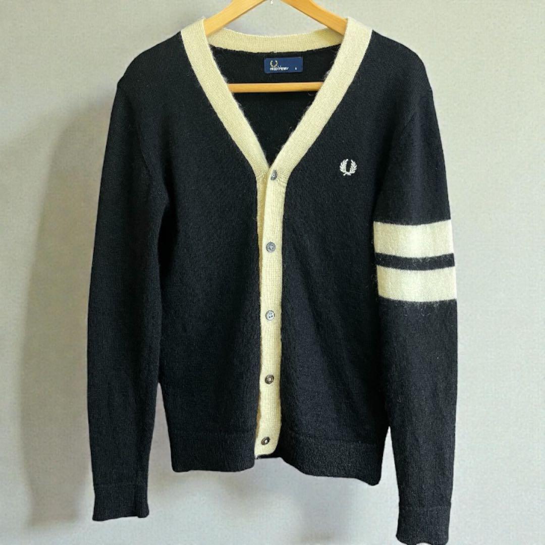 まとめ　00s フレッドペリー モヘア混 カーディガン 月桂樹 S ブラック