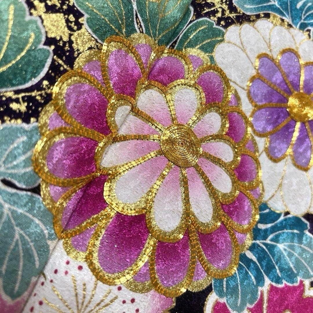 金通し　金駒刺繍　金彩　菊花　楓　桜花　振袖　着物　013a p