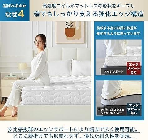 極厚 20cm 高反発 ポケットコイルマットレス シングル ホワイト 180N