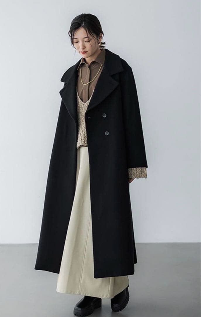 美品　ほぼ新品　メルトンロングコート　クルーレ crewre size3