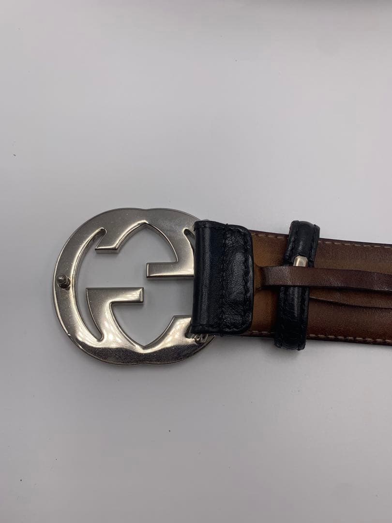 グッチ シマレザー GG インターロッキング ベルト シルバー金具 ブラック
