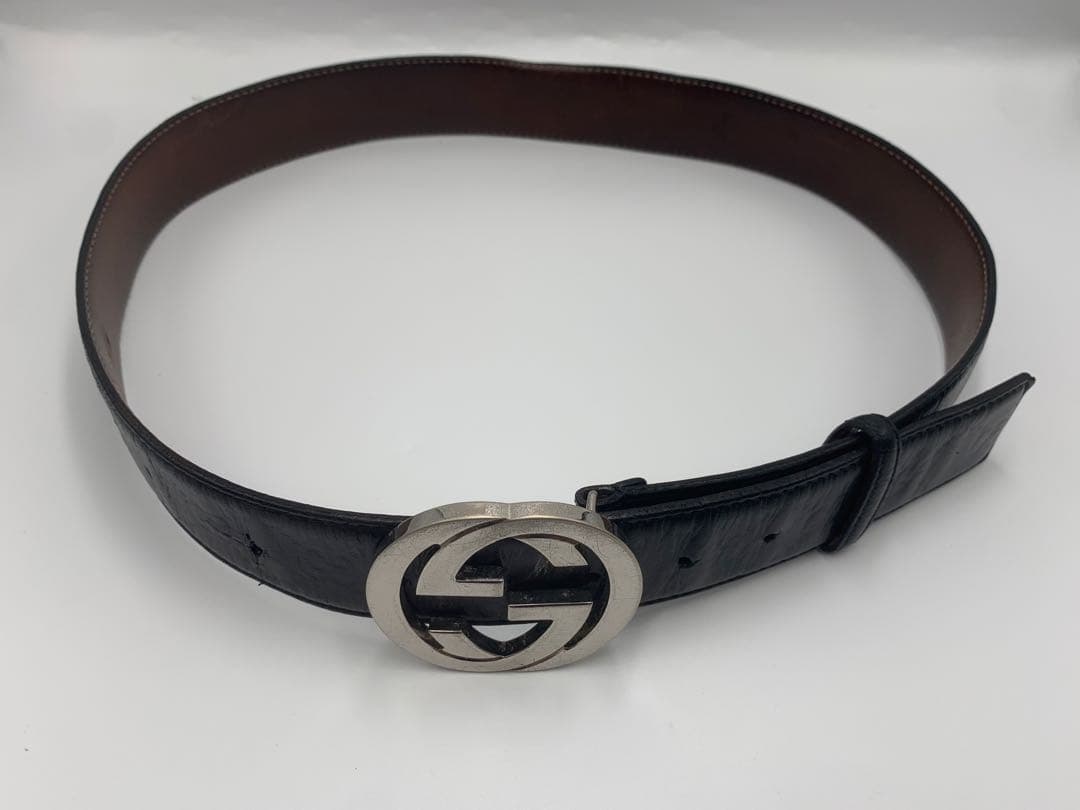グッチ シマレザー GG インターロッキング ベルト シルバー金具 ブラック