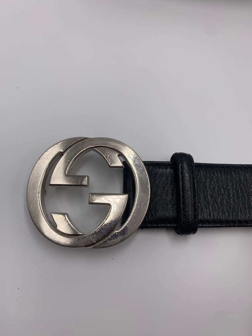 グッチ シマレザー GG インターロッキング ベルト シルバー金具 ブラック