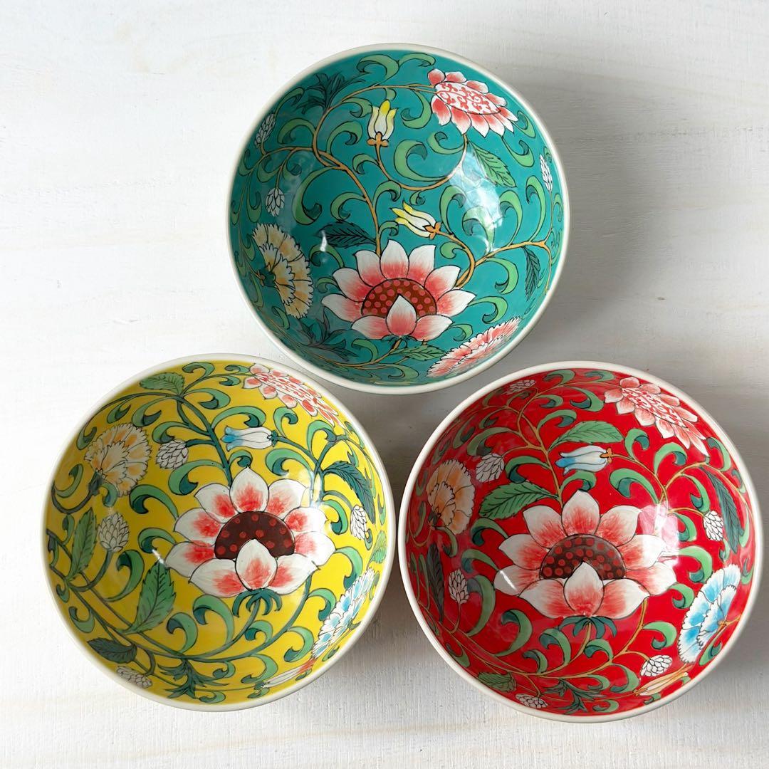 新品 ベトナム バッチャン焼き 蓮柄 丼ボウル3枚