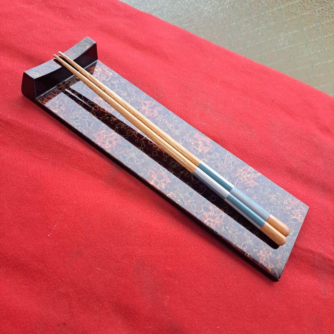 【津軽塗　唐塗　8寸\"箸置き×5客】天然木製　未使用品