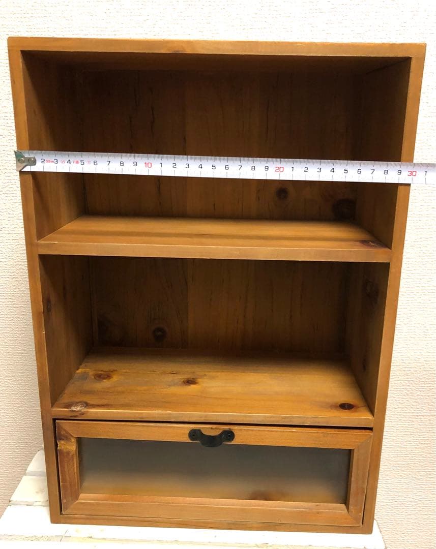 新品未使用！！木製ラック 2段収納 ガラス引き出し付き