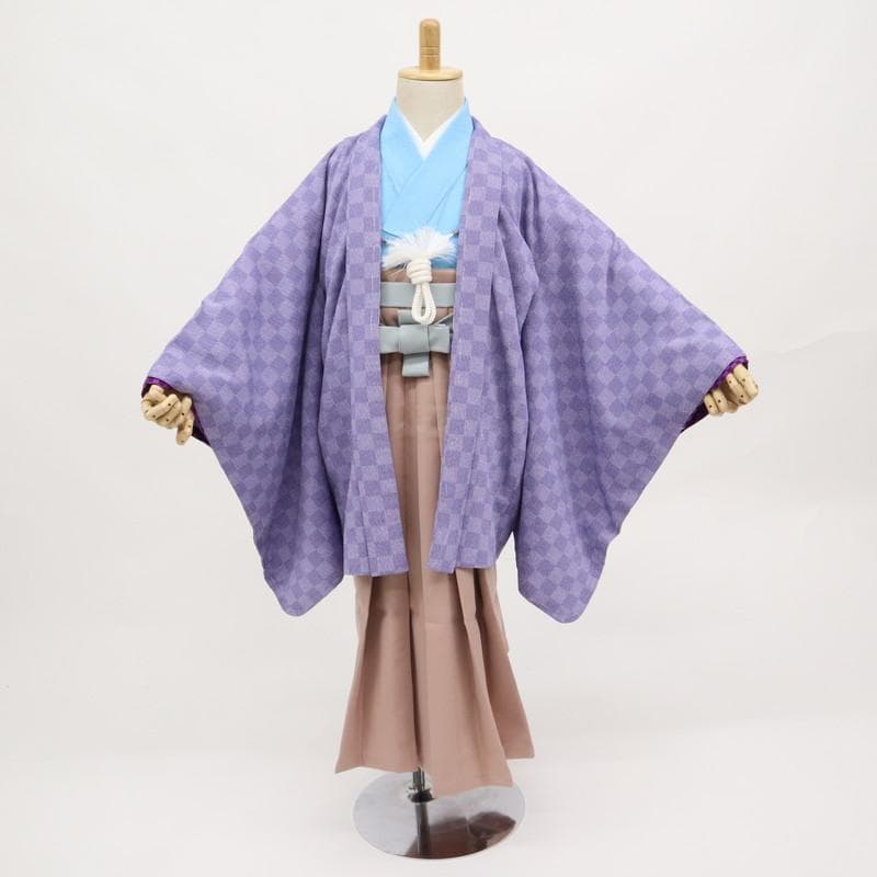 七五三3点セット　5歳男の子　羽織＋着物＋襦袢　紫　ジャパンスタイル　9RP12