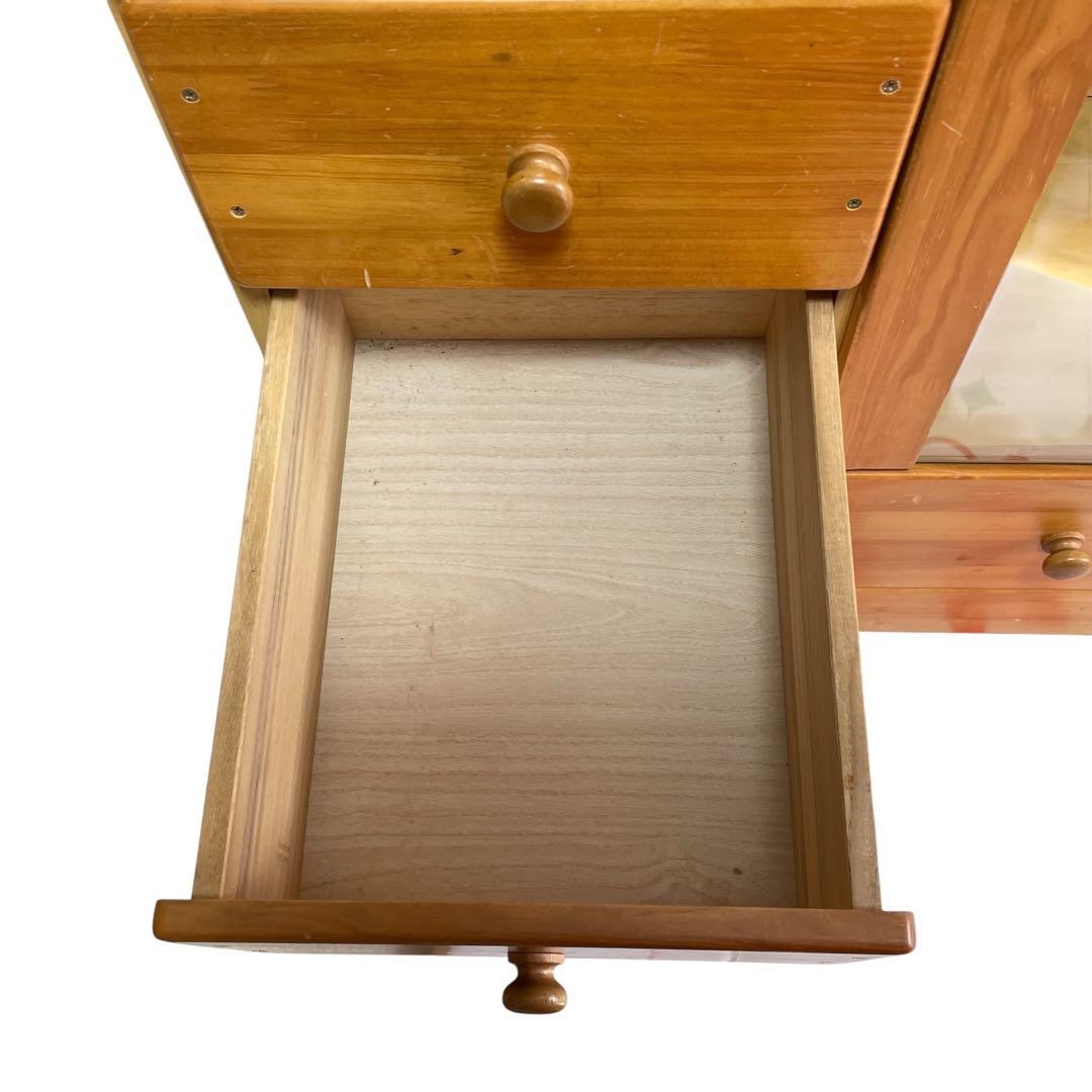 カントリー調　木製電話台　マルチFAXラック/リビングチェスト 　ガラス戸