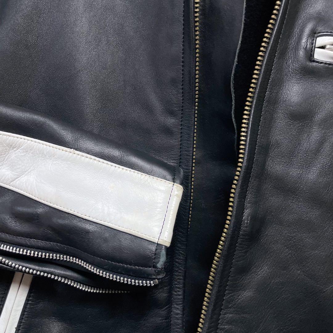 レザージャケット シングルライダースジャケット 革ジャン 切り替え ショート丈