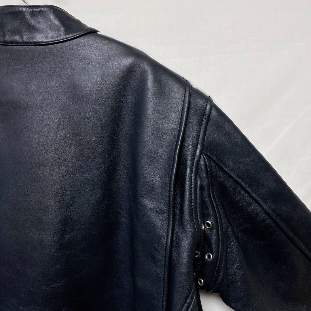 レザージャケット シングルライダースジャケット 革ジャン 切り替え ショート丈