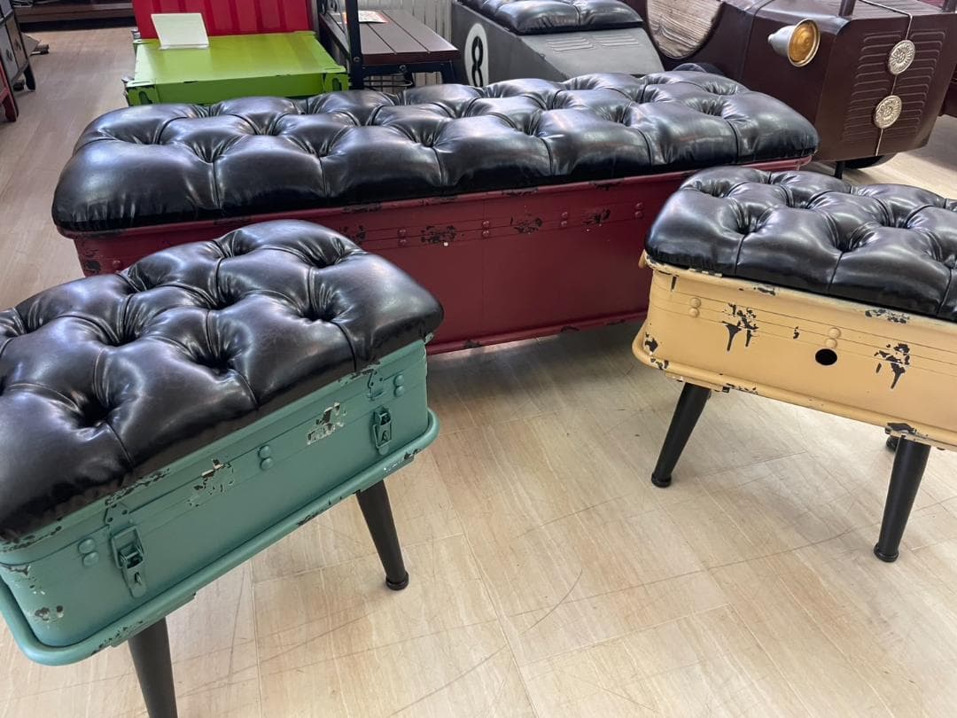 トランクスツール　3点セット　ソファ　スチール　収納ボックス　イス　スツール