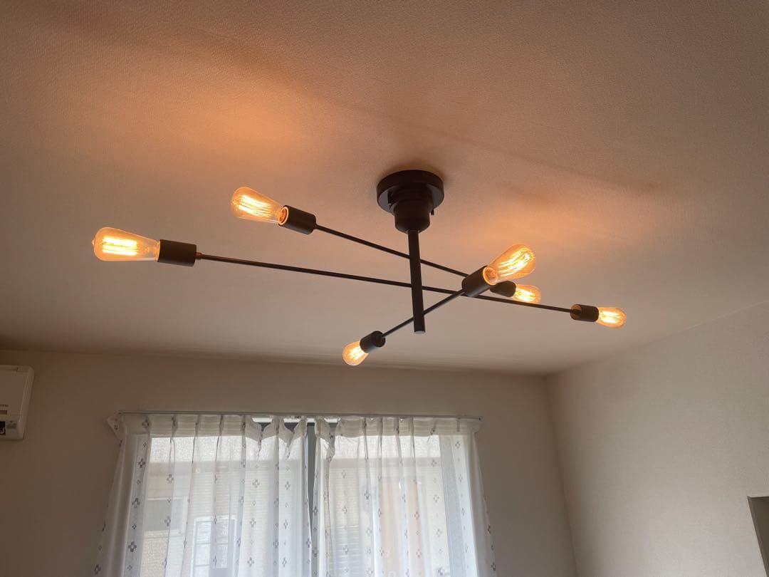 【電球付き】シーリングライト 6灯　ブラック　レトロ電球