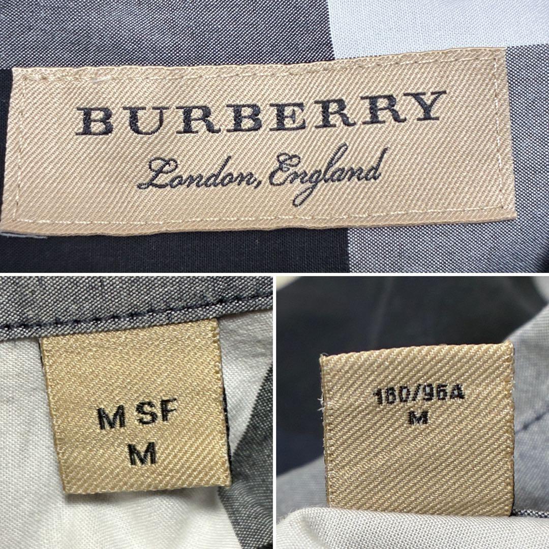 美品 バーバリー 長袖シャツ ノバチェック メガチェック メンズ ネイビー M