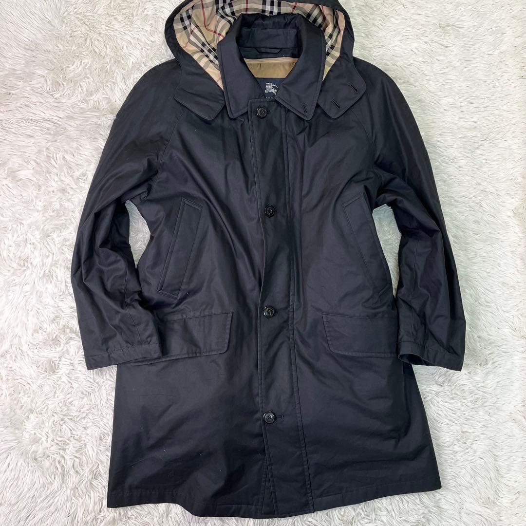 BURBERRY✨フード付きステンカラーコート ライナーダウン付　ブラック　L