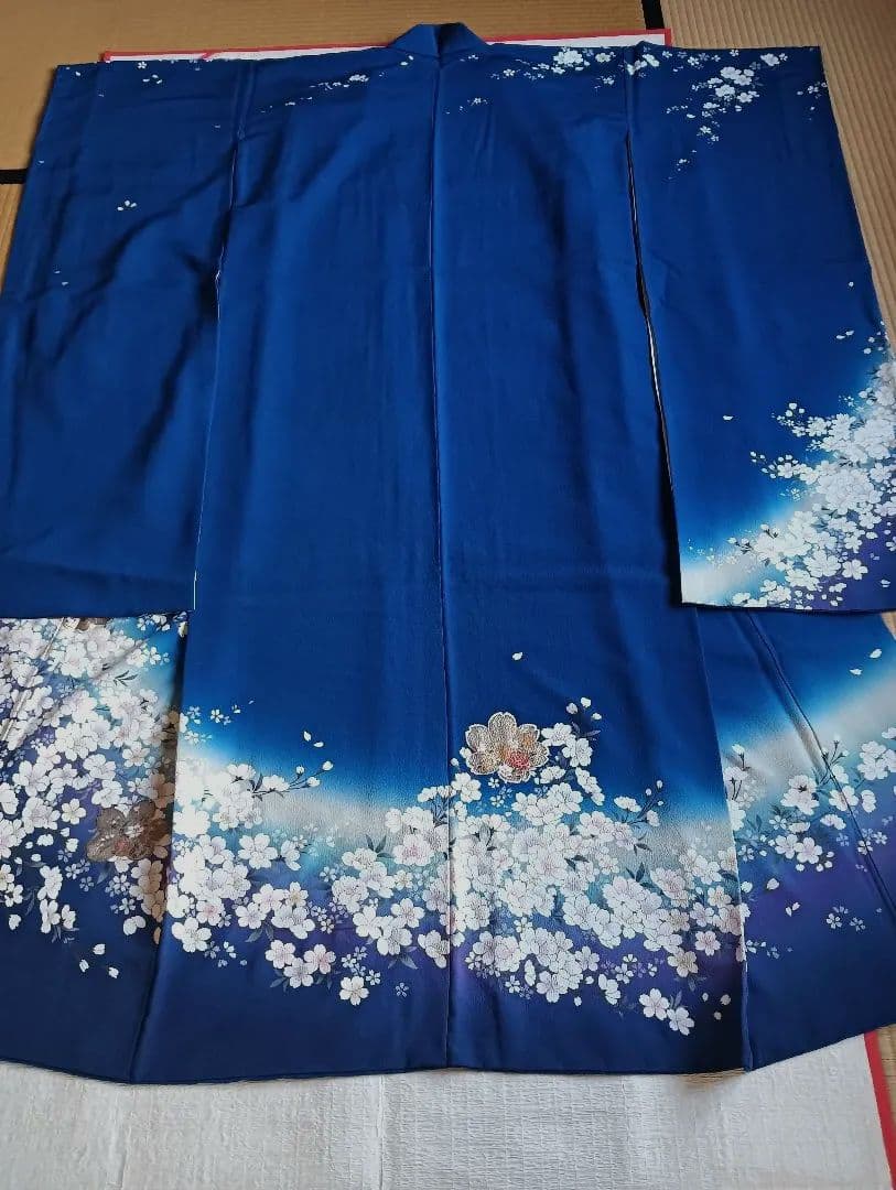 ロイヤルブルー 桜尽くし　金彩技法　振袖フルセット　美品　丈160 裄66