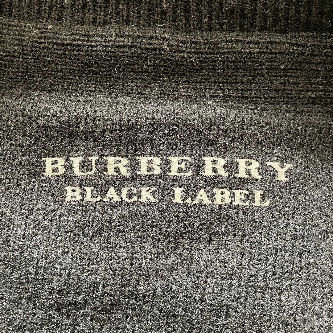 バーバリー ブラックレーベル 刺繍ロゴ チンスト ウールカーディガン 黒 M