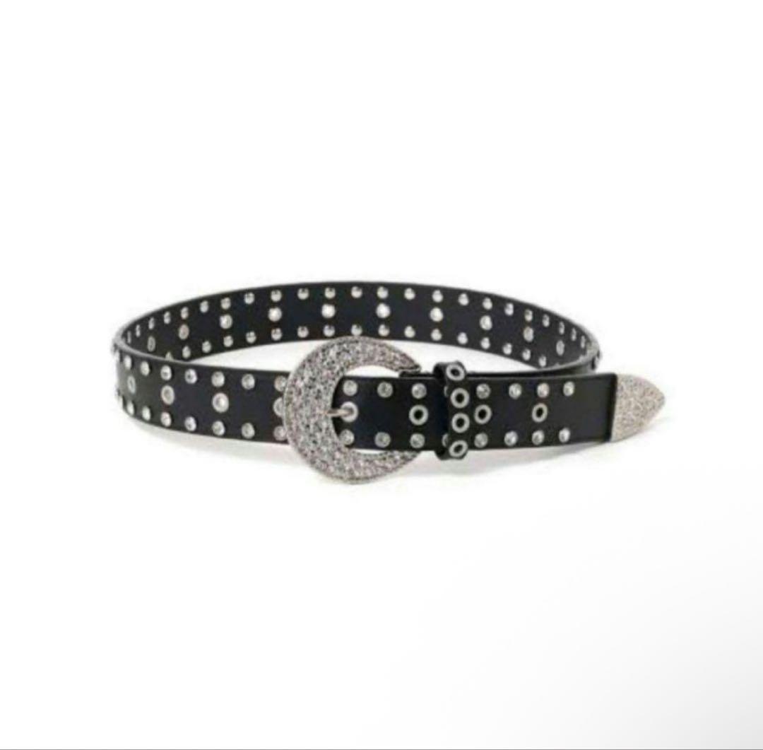 future archive ベルト黒 レザー スタッズベルト　ストーン装飾