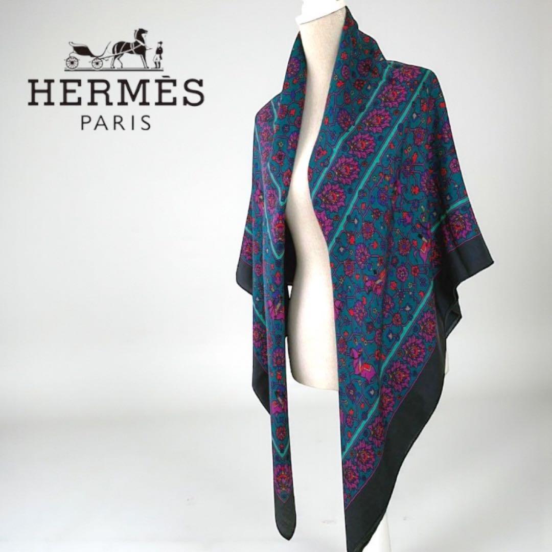 エルメス カレジェアン140 タブリーズ カシミヤ シルク スカーフ ストール