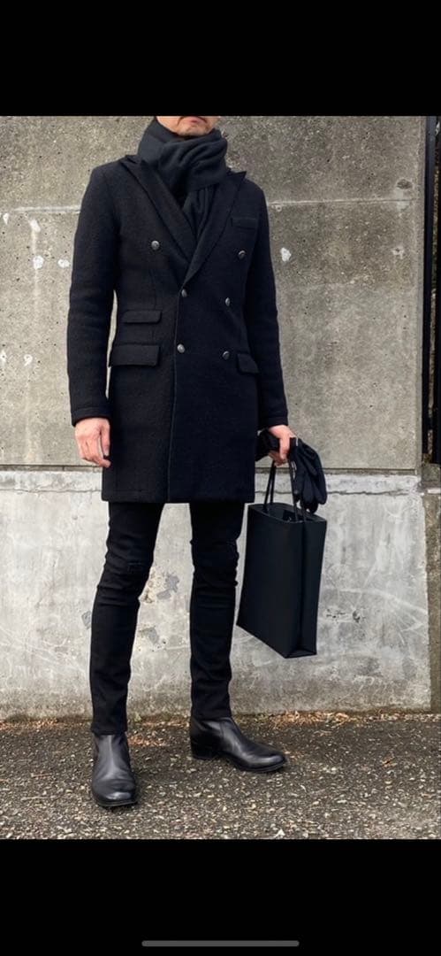 イレブンティ ダブルブレスト ブラック ロングコート