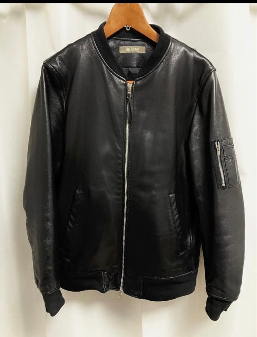 ナノユニバース レザー MA-1ボンバージャケット Black