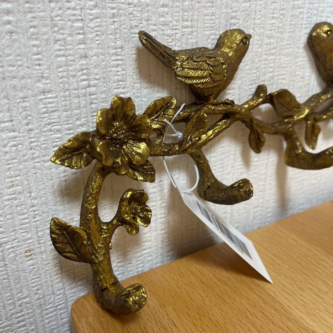 金色の鳥と花の金属製ウォールフック