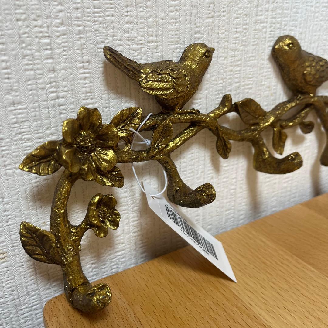金色の鳥と花の金属製ウォールフック