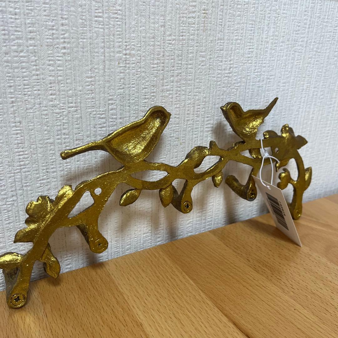 金色の鳥と花の金属製ウォールフック