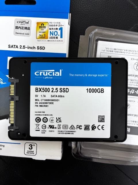 稼働0時間 CRUCIAL SSD 1TB CT1000BX500SSD