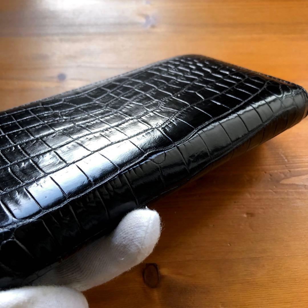 【クロコ1枚革】クロコダイル 最高級長財布 サイフ メンズ ワニ革 レザー