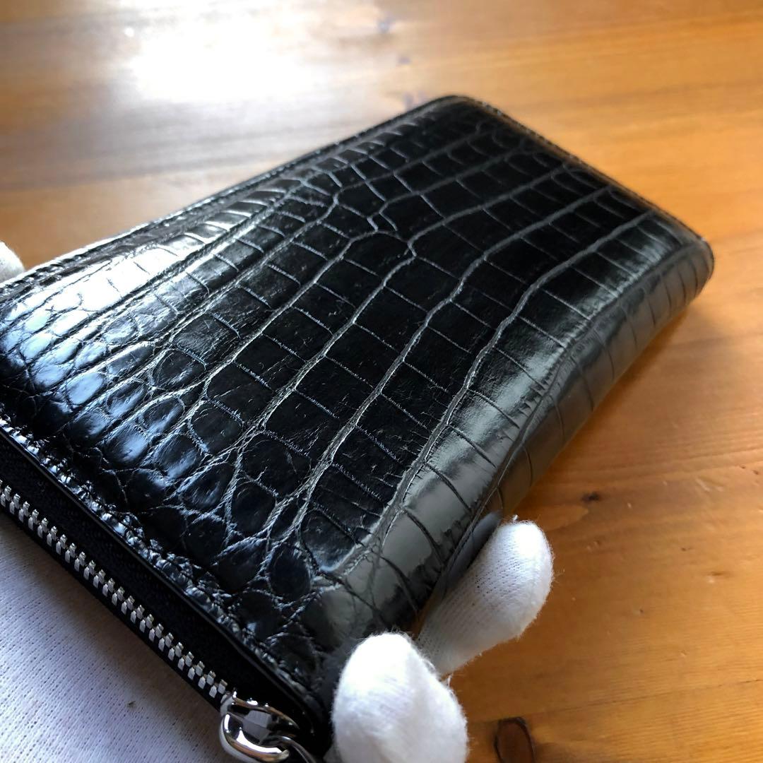 【クロコ1枚革】クロコダイル 最高級長財布 サイフ メンズ ワニ革 レザー