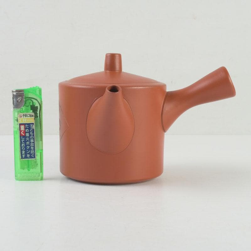 煎茶道具　常滑焼　朱泥　漢詩竹刻　横手急須　V　9580