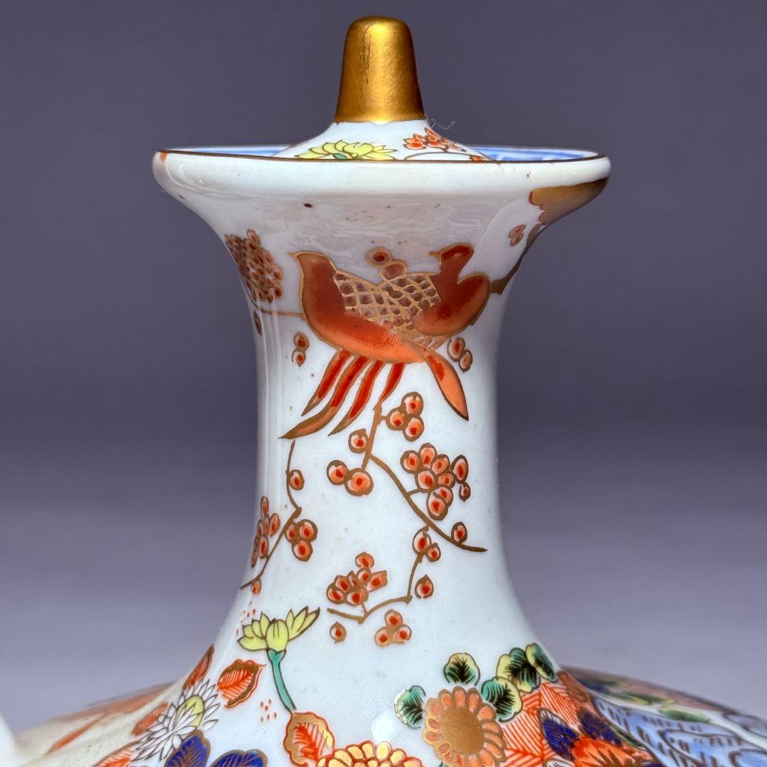 ◆伊万里 染錦金彩花鳥文銚子一対 酒器 上手品 明治時代◆