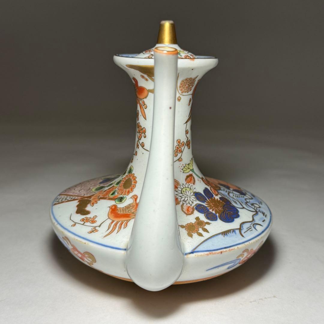 ◆伊万里 染錦金彩花鳥文銚子一対 酒器 上手品 明治時代◆