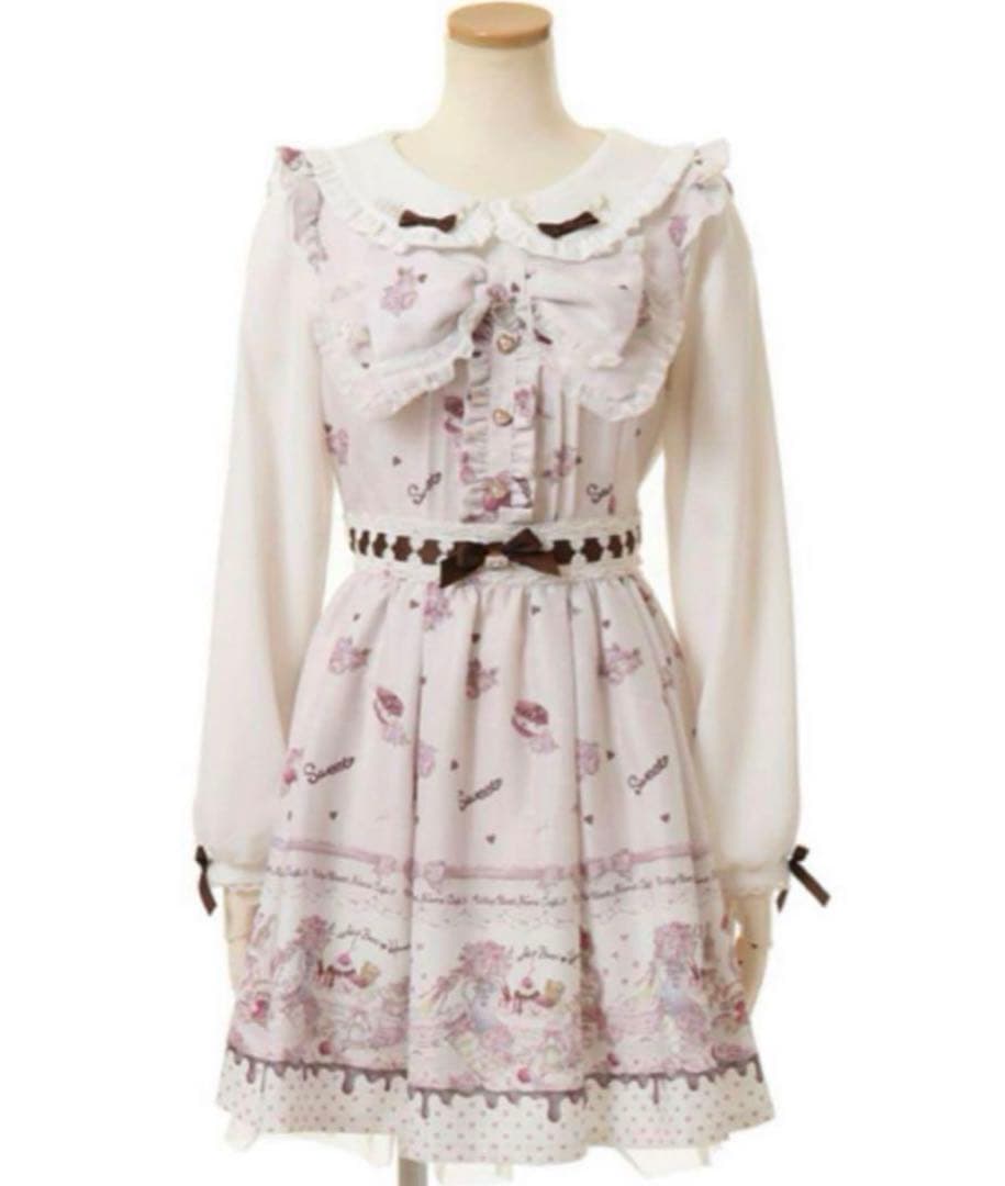 LIZLISA Whip Bear  Cafe柄ワンピース　ホワイト