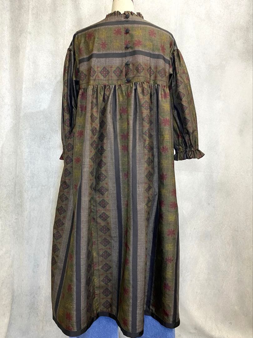 大島紬 フリル襟 ワンピース